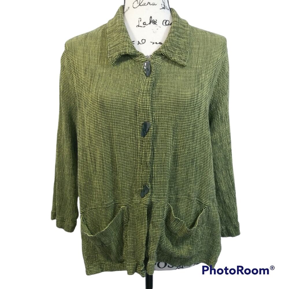 Connies Moon Light Green Black Lagenlook Asymmetrical Top M